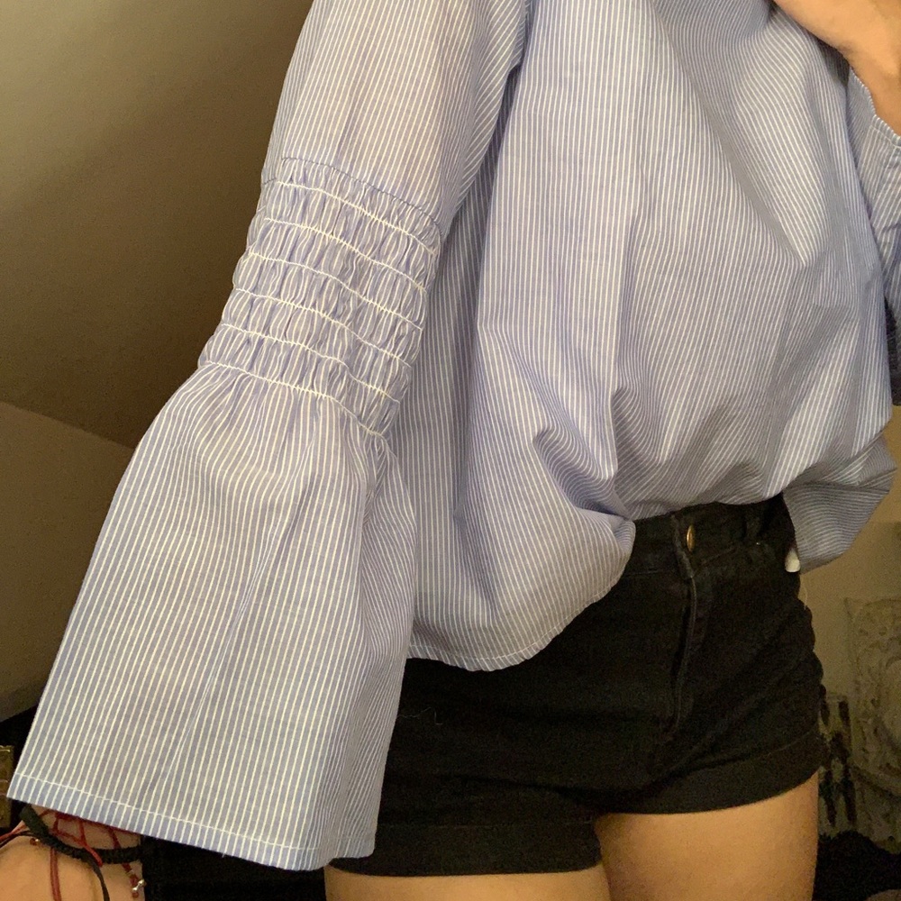 Long Stripped Shirt with Bell Sleeves